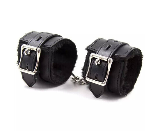 Leather handcuffs with fluff black reviews and discounts sex shop